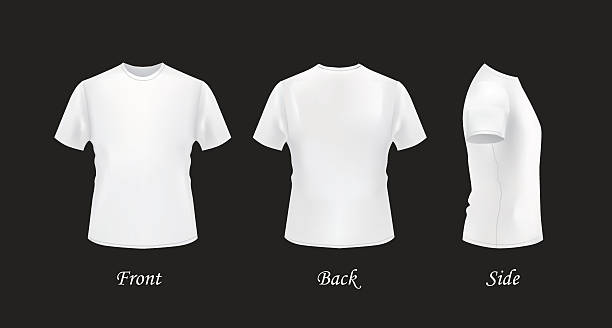 White t-shirt template set, front, back and side views vector art illustration