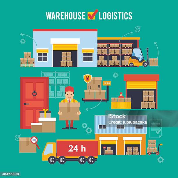 Warehousing And Logistic And Delivery Vector Illustration Stock Illustration - Download Image Now