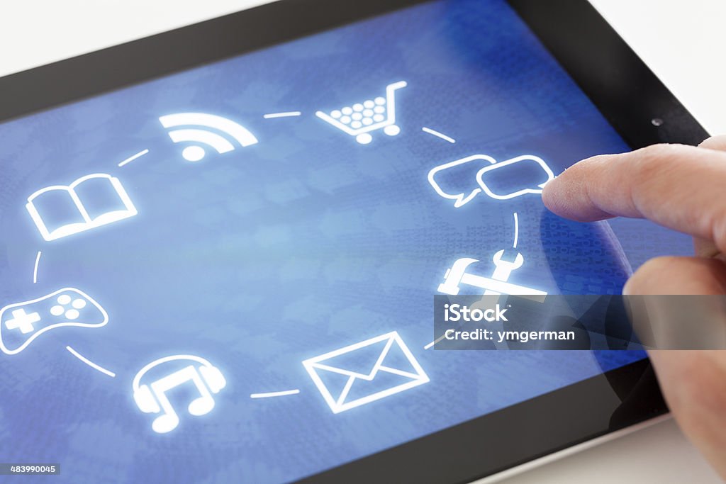 Klicken Sie auf ein tablet mit touchscreen-interface - Lizenzfrei Icon Stock-Foto