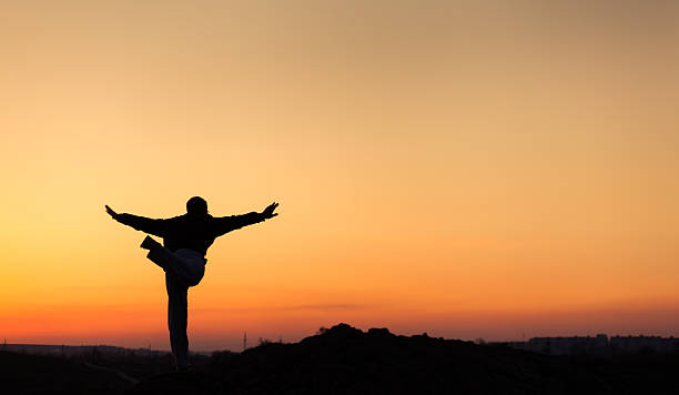 istock Silhouette of man and beautiful sky. Element of design. 483990402