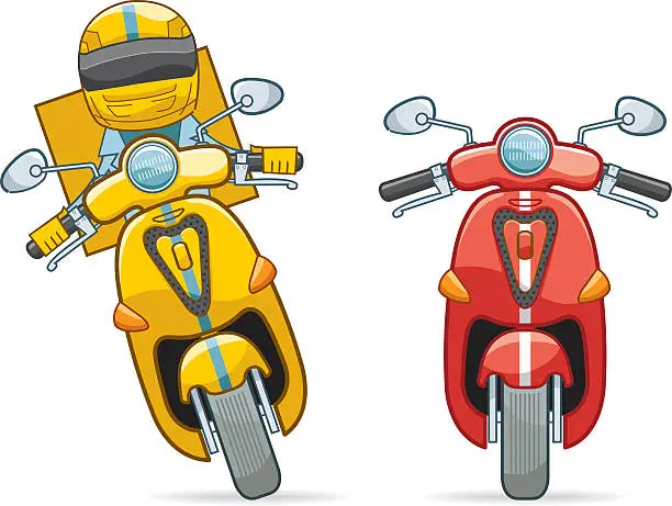 Vector illustration of two color of scooter and pizza boy