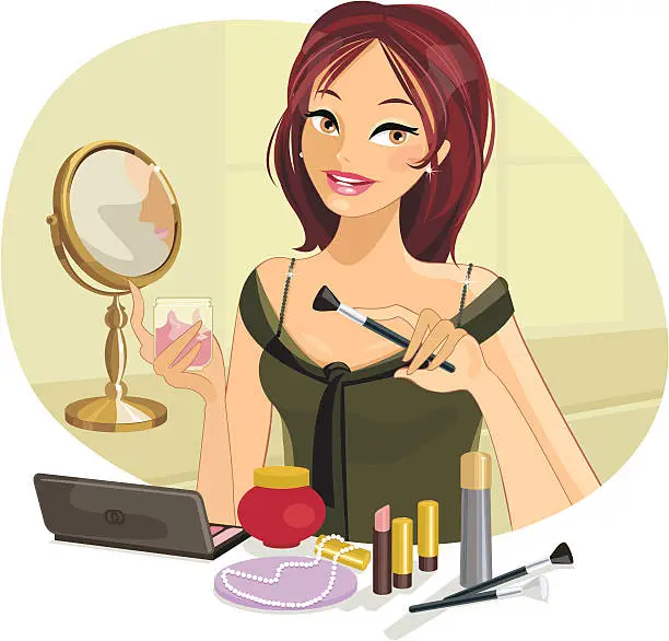 Vector illustration of Beautiful Woman doing her Make-up
