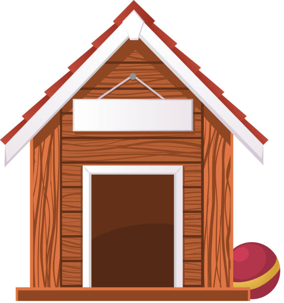 ilustrações, clipart, desenhos animados e ícones de casa de cachorro com banner em branco - in the dog house kennel house isolated