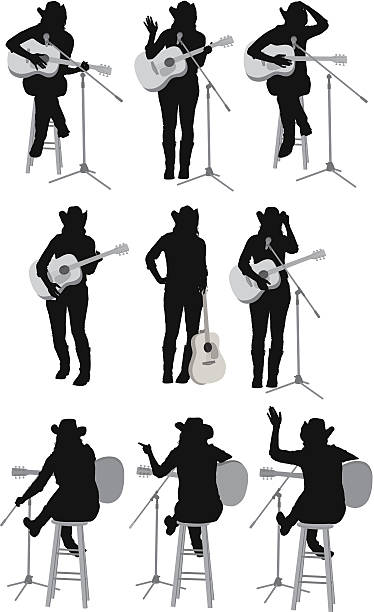 Country singer performing Country singer performinghttp://www.twodozendesign.info/i/1.png guitar silhouettes stock illustrations