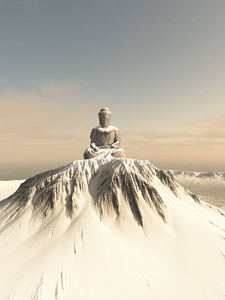강설 덮힘 Buddha Mountain 스톡 사진