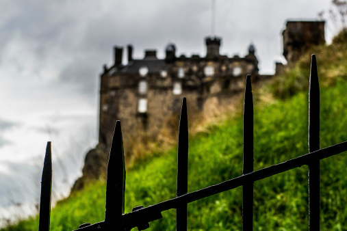 Edinburgh, United Kingdom - October 3, 2013: Picture of Edinburgh Castle from far away. Picture taken from the stairs going to Castlehill from Johnston Terrace st.