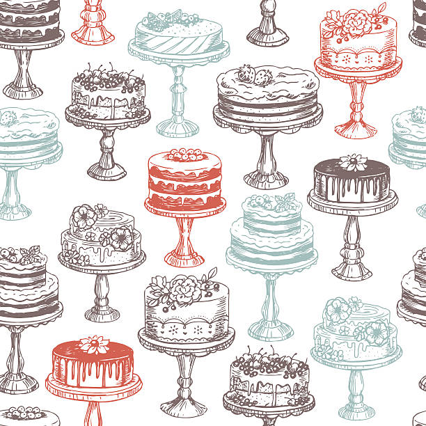 cakes seamless pattern. vector illustration - pasta illüstrasyonlar stock illustrations