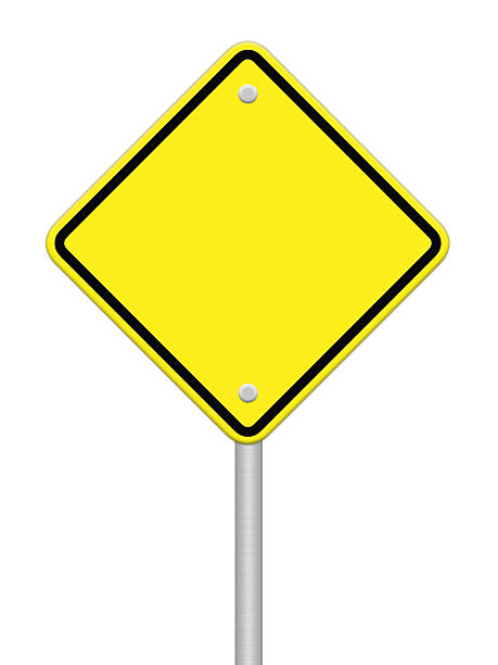 istock Blank yellow road sign on white background 483994091