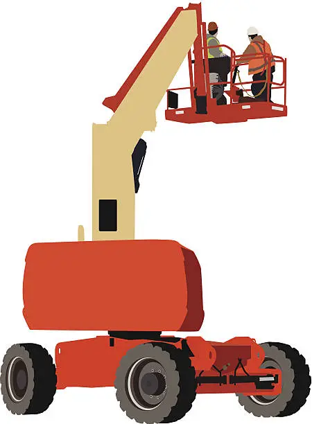 Vector illustration of Construction workers in a crane