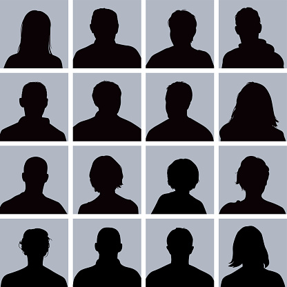 Silhouettes of various anonymous people for use in profile images. 