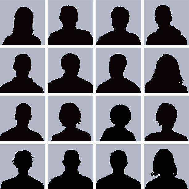 Head shots Silhouettes of various anonymous people for use in profile images.  portrait silhouettes stock illustrations