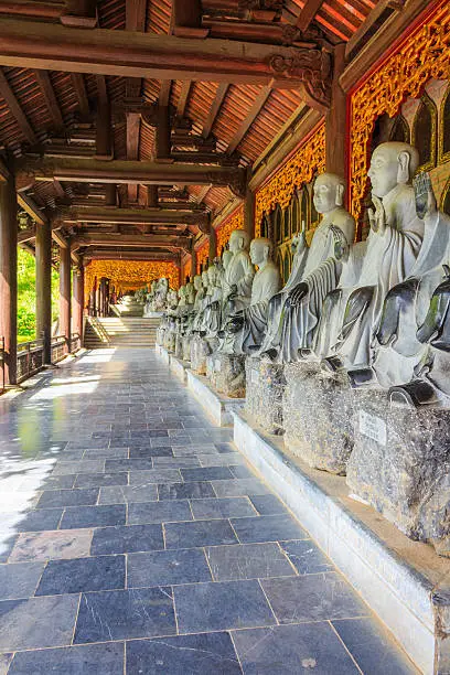 Corridor behind arhats statue in BaiDinh temple, Ninh Binh, VietNam