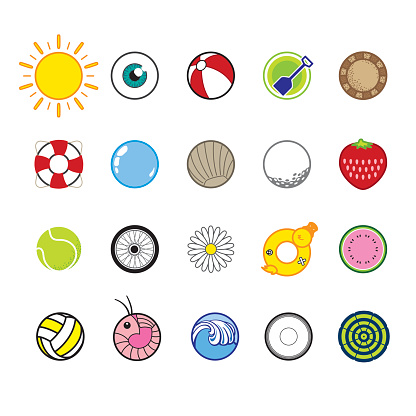 Simple summer icons for several activities that relate to vacation fun.