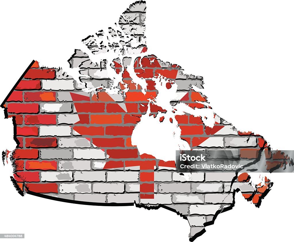 Canada map on a brick wall Canada map with flag inside,  Map stock vector