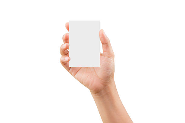 istock Woman hand handle card of posture, isolated on white background 484005110