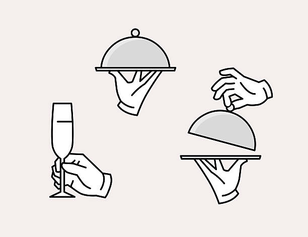 ręka tacy icon - butler champagne service waiter stock illustrations