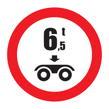 Traffic signs prohibiting thoroughfare of vehicles with a load over 6.5 tons on each axle,on vector background