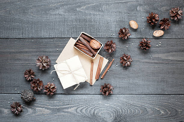 istock Gift, card on the dark wooden texture 484005658