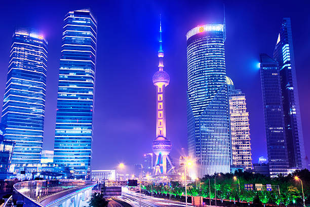 istock Illuminated Skyscrapers at Night, Shanghai, Pudong, China 484006150