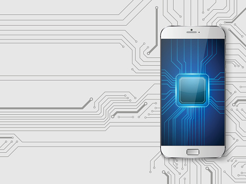 Touchscreen Smartphone with circuit background.vector