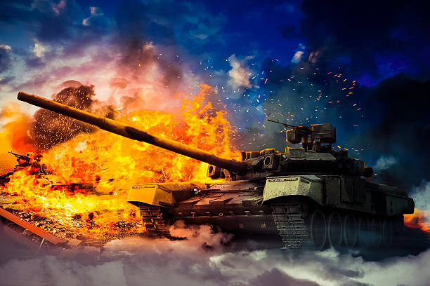 istock The military destroyed the enemy tank 484009856