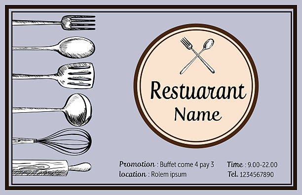 illustrazioni stock, clip art, cartoni animati e icone di tendenza di nome ristorante carta disegno a mano vintage vettoriale doodle tyle - tyle