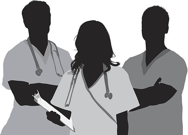 Doctor and patient Doctor and patienthttp://www.twodozendesign.info/i/1.png nurse silhouettes stock illustrations