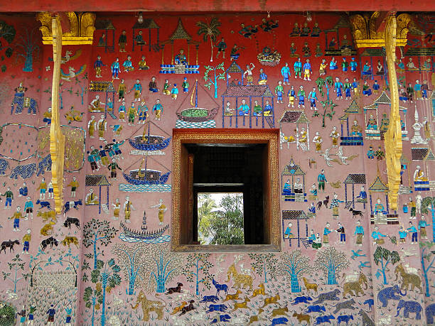 istock Exterior wall mosaic at Wat Xieng Thong in Luang Prabang 484011660
