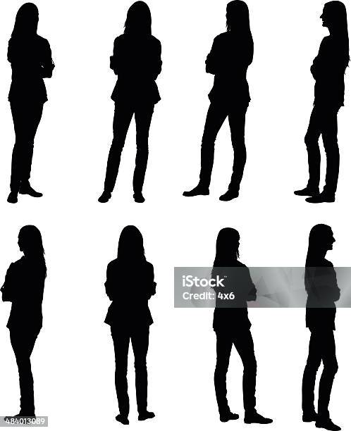 Multiple Images Of A Woman With Her Arms Crossed Stock Illustration - Download Image Now - In Silhouette, People, Women
