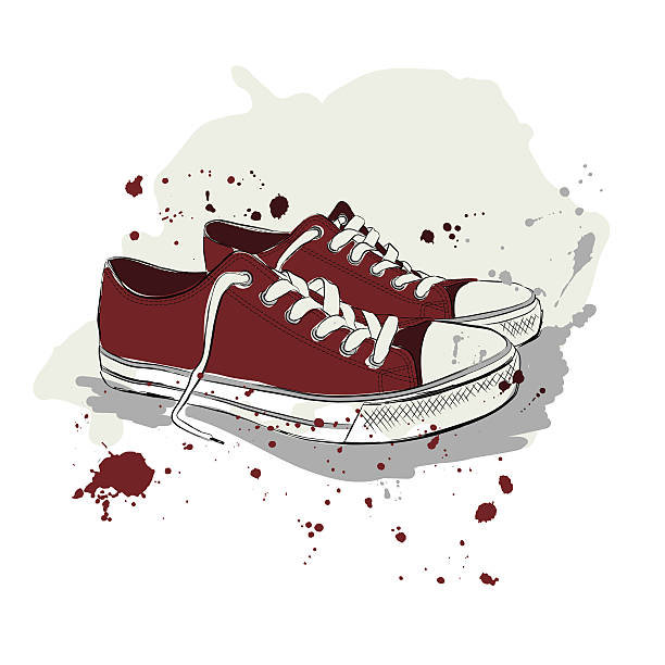 ilustrações, clipart, desenhos animados e ícones de desenho ilustração vetorial com tênis vermelho - illustration and painting pencil drawing image sports shoe
