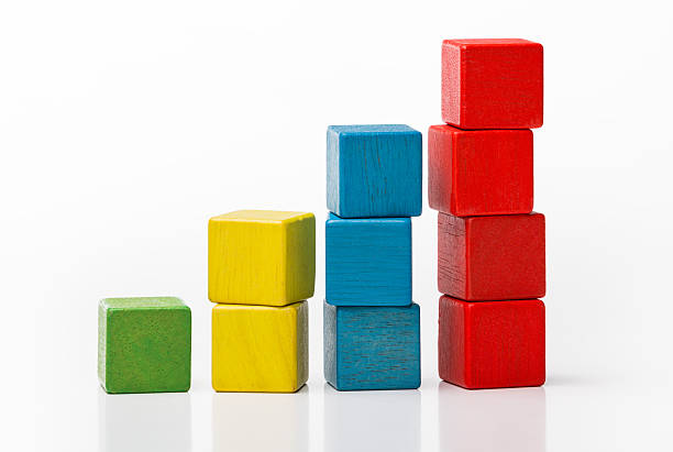 Toy wooden blocks increasing graph bar, infographic diagram chart