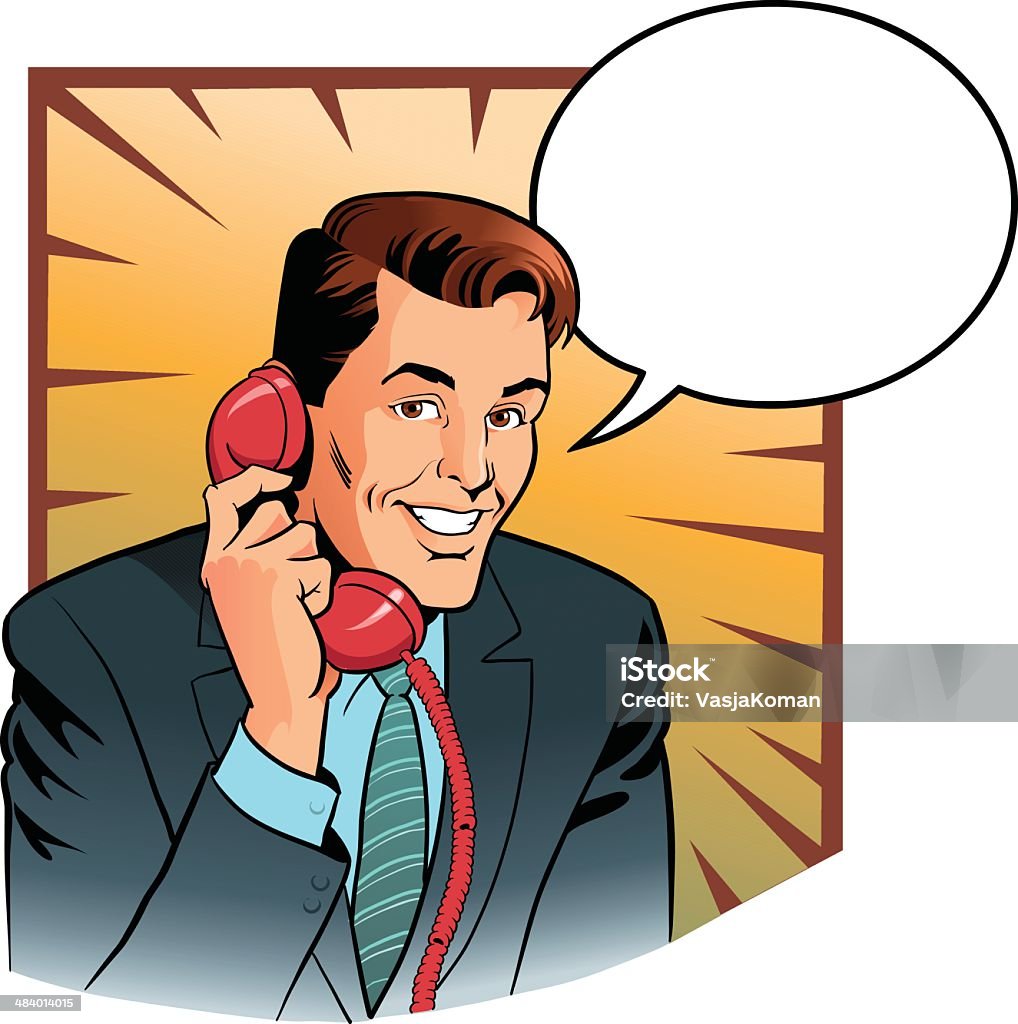 Man on the Phone with Speech Bubble Images are placed on separate layers. Background easy to remove if needed. Adult stock vector