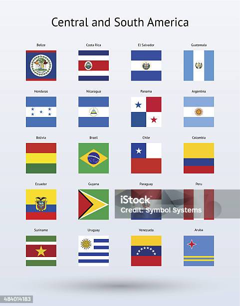 Central E América Do Sul Colecção De Bandeiras Quadradas - Arte vetorial de stock e mais imagens de América Central