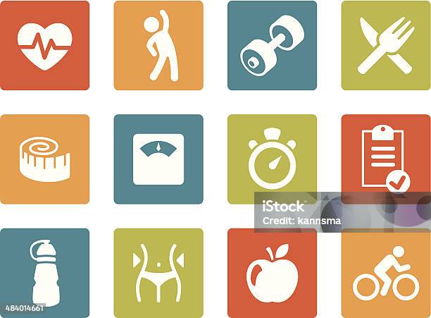 Iconset Vibrant Square Fitness 01 Stock Illustration - Download Image Now - Icon Symbol, Dieting, Healthy Lifestyle