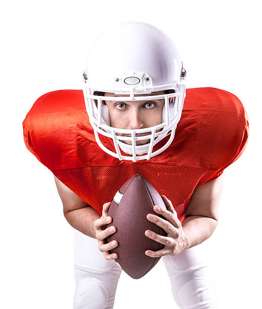 istock Football Player on red uniform isolated on white background 484014848