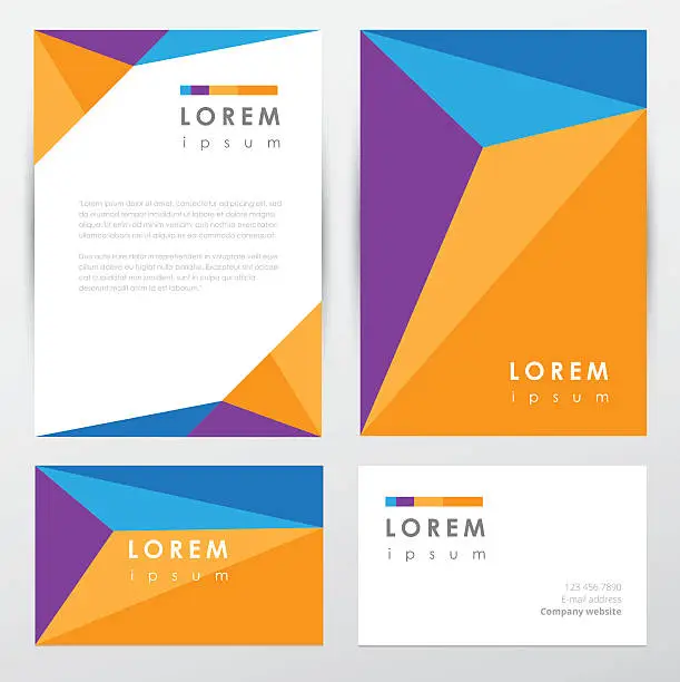 Vector illustration of Corporate identity stationery set in multicolored low polygon style