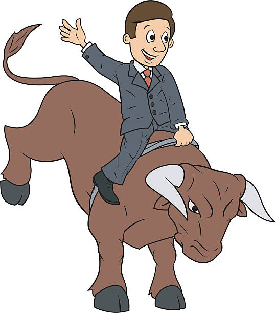 geschäftsmann ist auf bull - rodeo bull bull riding cowboy stock-grafiken, -clipart, -cartoons und -symbole