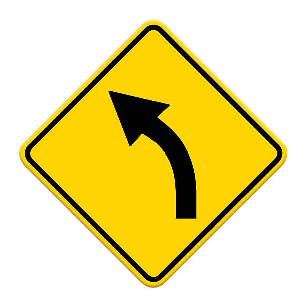istock Road sign warning of dangerous left curve isolated 484016085
