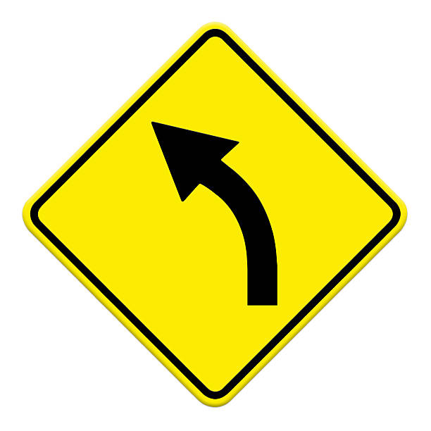 istock Road sign warning of dangerous left curve isolated 484016097