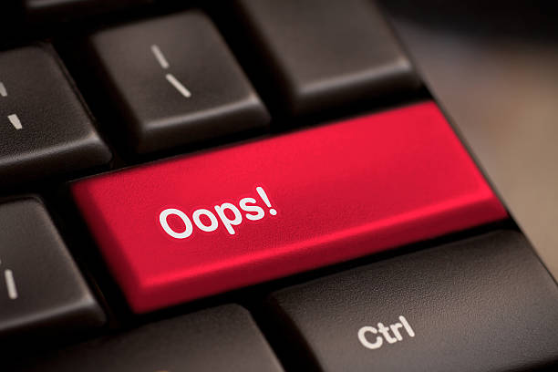 mistake concepts, with oops message on keyboard. oops word on key showing fail failure mistake or sorry concept careless stock pictures, royalty-free photos & images
