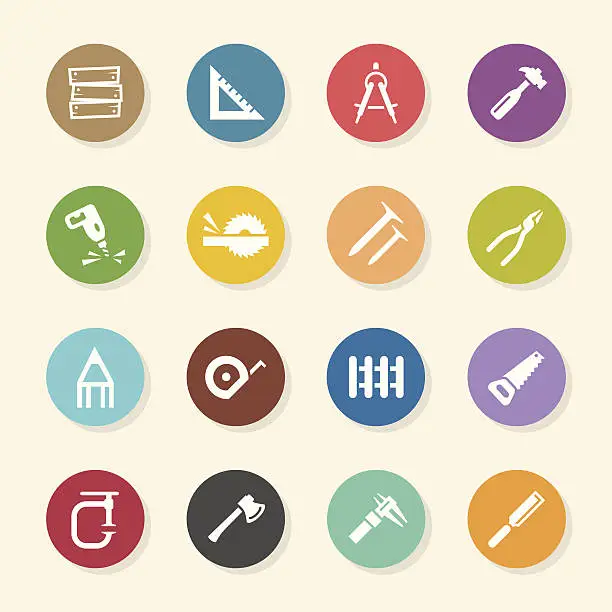 Vector illustration of Carpenter Icons - Color Circle Series