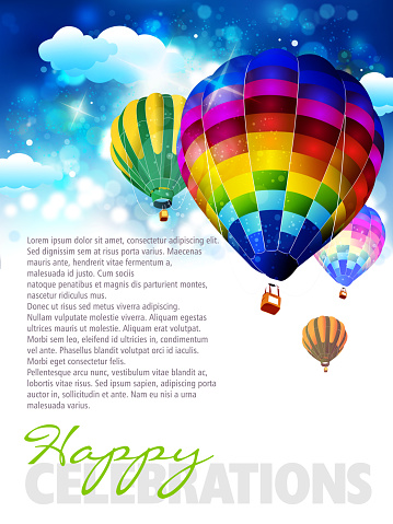 Colorful Hot Air Balloons. Each element in a separate layers. Very easy to edit vector EPS10 file. It has transparency layers with blend effects.
