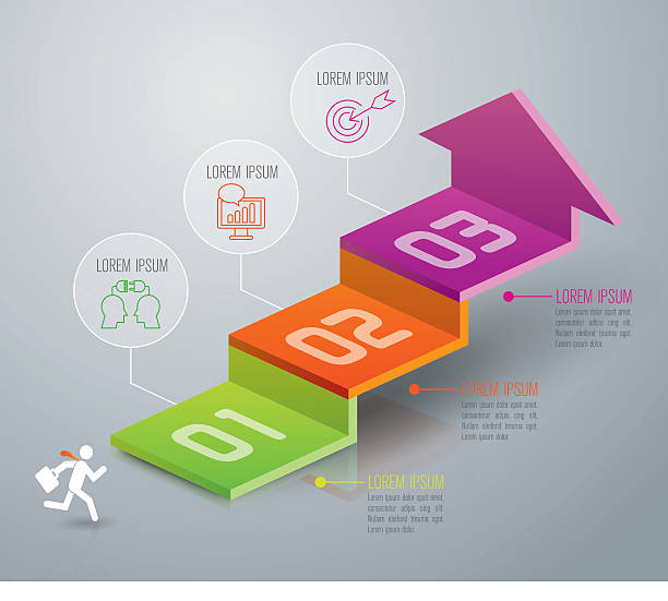 infografik design-vorlage und marketing icons. - stufen stock-grafiken, -clipart, -cartoons und -symbole