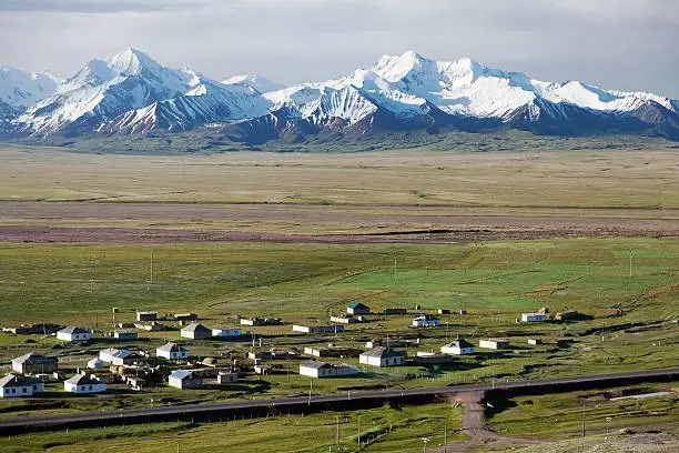 Photo of view of Pamir range, alay valley and Sary Tash