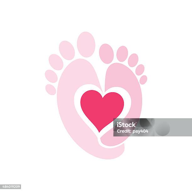 De Pés E Coração - Arte vetorial de stock e mais imagens de Símbolo do Coração - Símbolo do Coração, Bebé, Abstrato