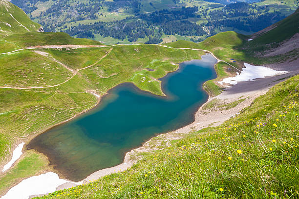 Aerial view of Eisee near brienzer Rothorn Aerial view of the Eisee (lake) near Brienzer Rothorn on Bernese Oberland, in Jungfrau region of Switzerland. eisee stock pictures, royalty-free photos & images