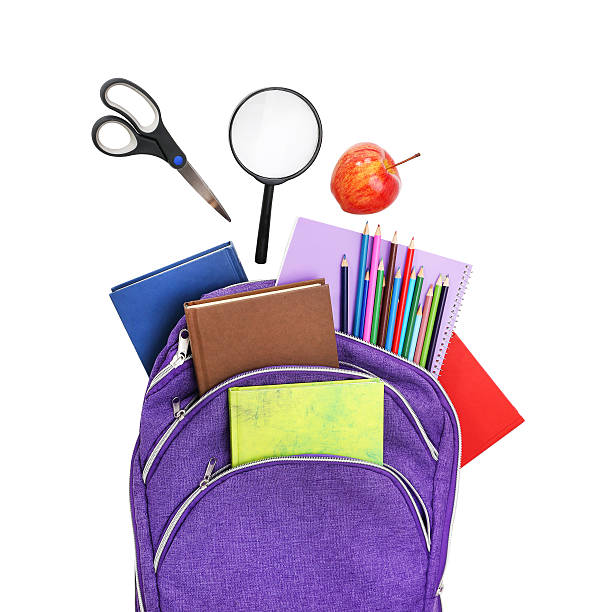 istock Books, apple, loupe, backpack and pencils isolated on white 484022962