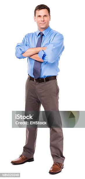 Casual Businessman With Arms Crossed On White Stock Photo - Download Image Now - Business, Cut Out, Full Length