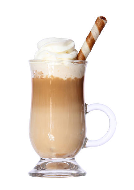 istock Coffee Latte in glass irish mug with wafer isolated 484027764