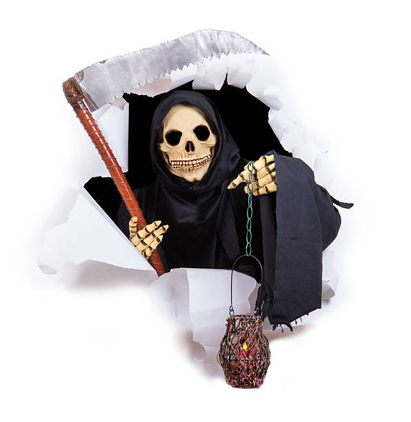 istock Grim reaper with scythe in hole 484027970